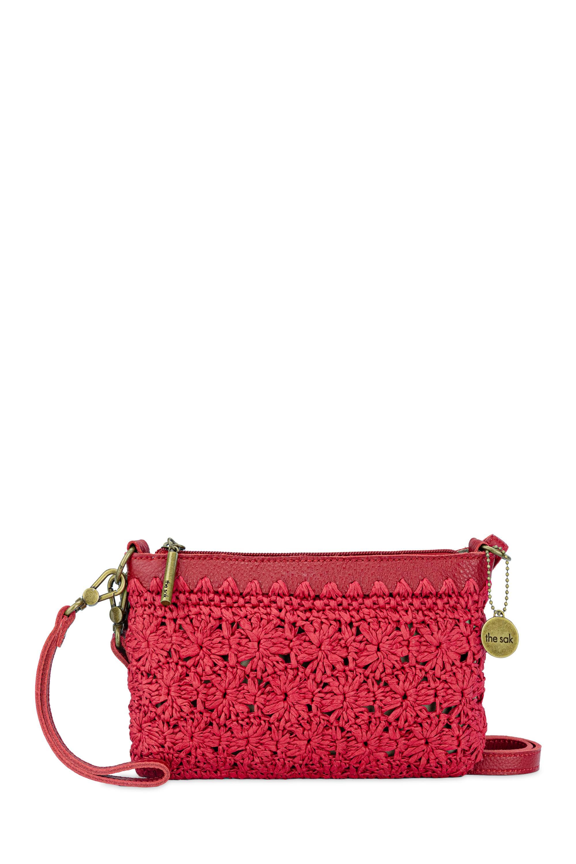 The Sak Vita Hand Crochet Crossbody Wristlet, Alternate, color, Scarlet Primrose Straw