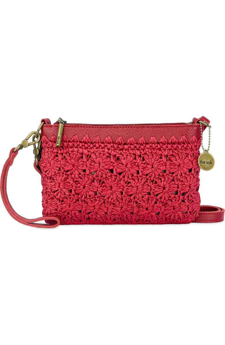 The Sak Vita Hand Crochet Crossbody Wristlet, Alternate, color, Scarlet Primrose Straw