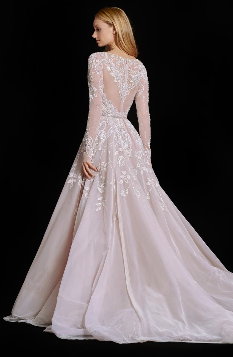 Hayley Paige Hayley Embellished English Net & Tulle Long Sleeve Ballgown, Alternate, color, 