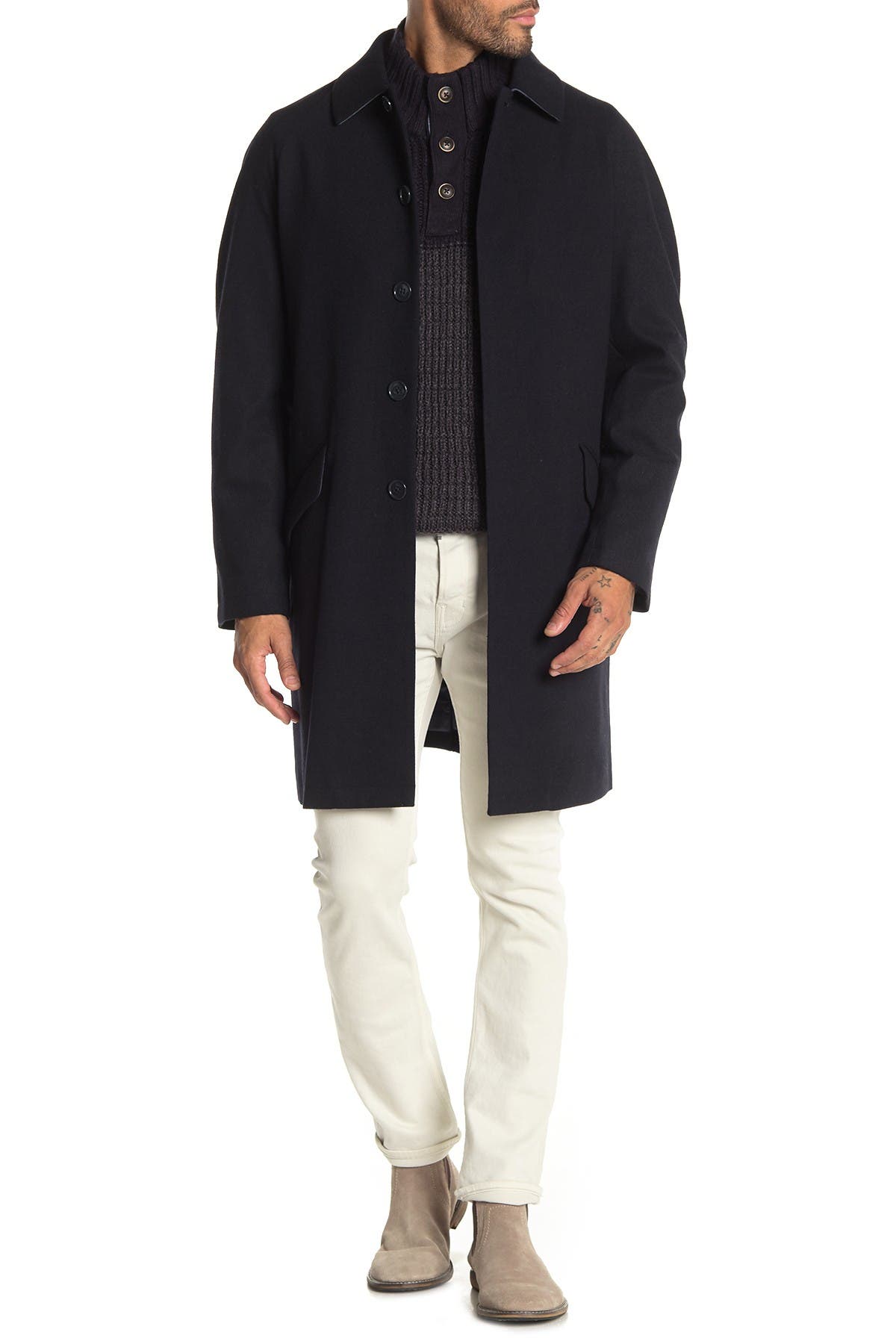 DKNY Basketweave Spread Collar Coat (Men) | Nordstromrack