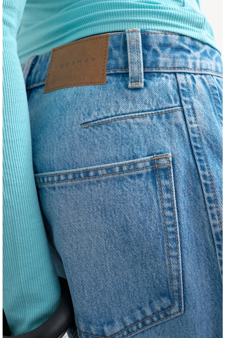 Barrel Leg Denim Bermuda Shorts, Alternate, color, BLUE