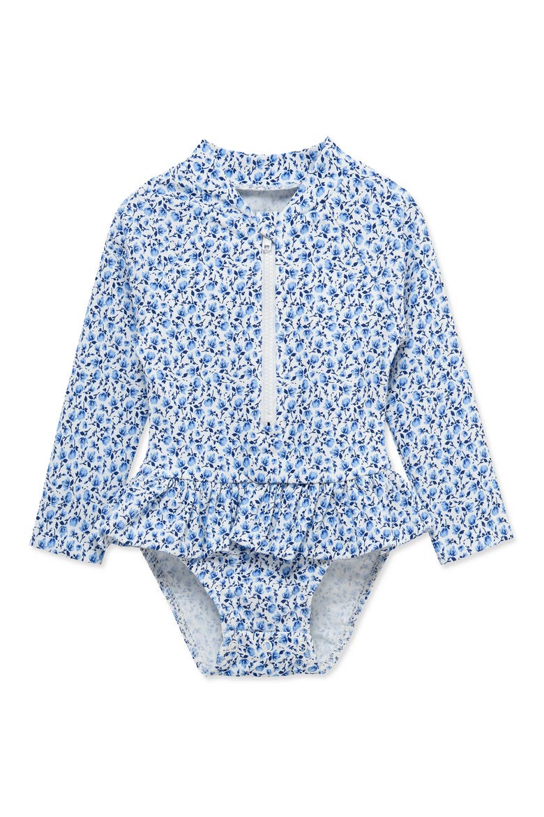 Kids' Floral UPF 50+ One-Piece Rashguard, Main, color, BLUE