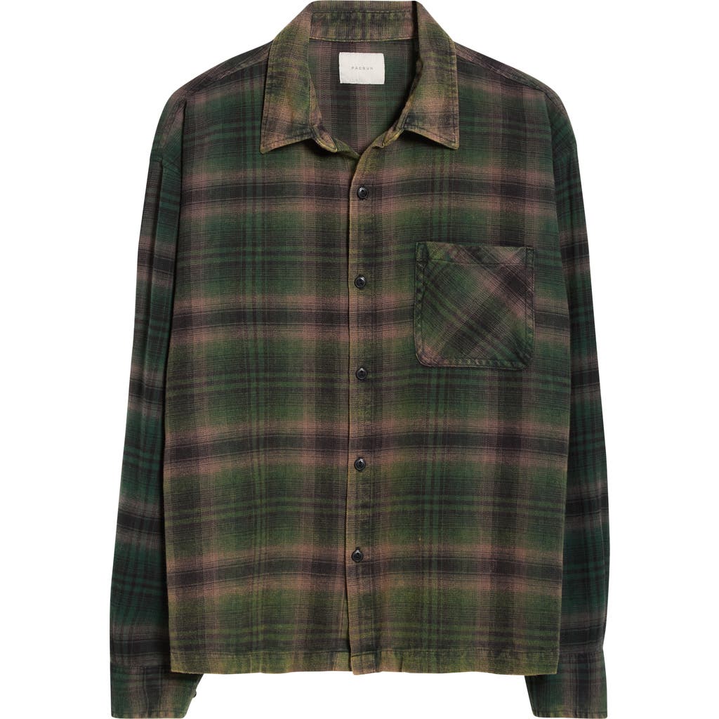 Pacsun Plaid Flannel Crop Button-up Shirt In Green