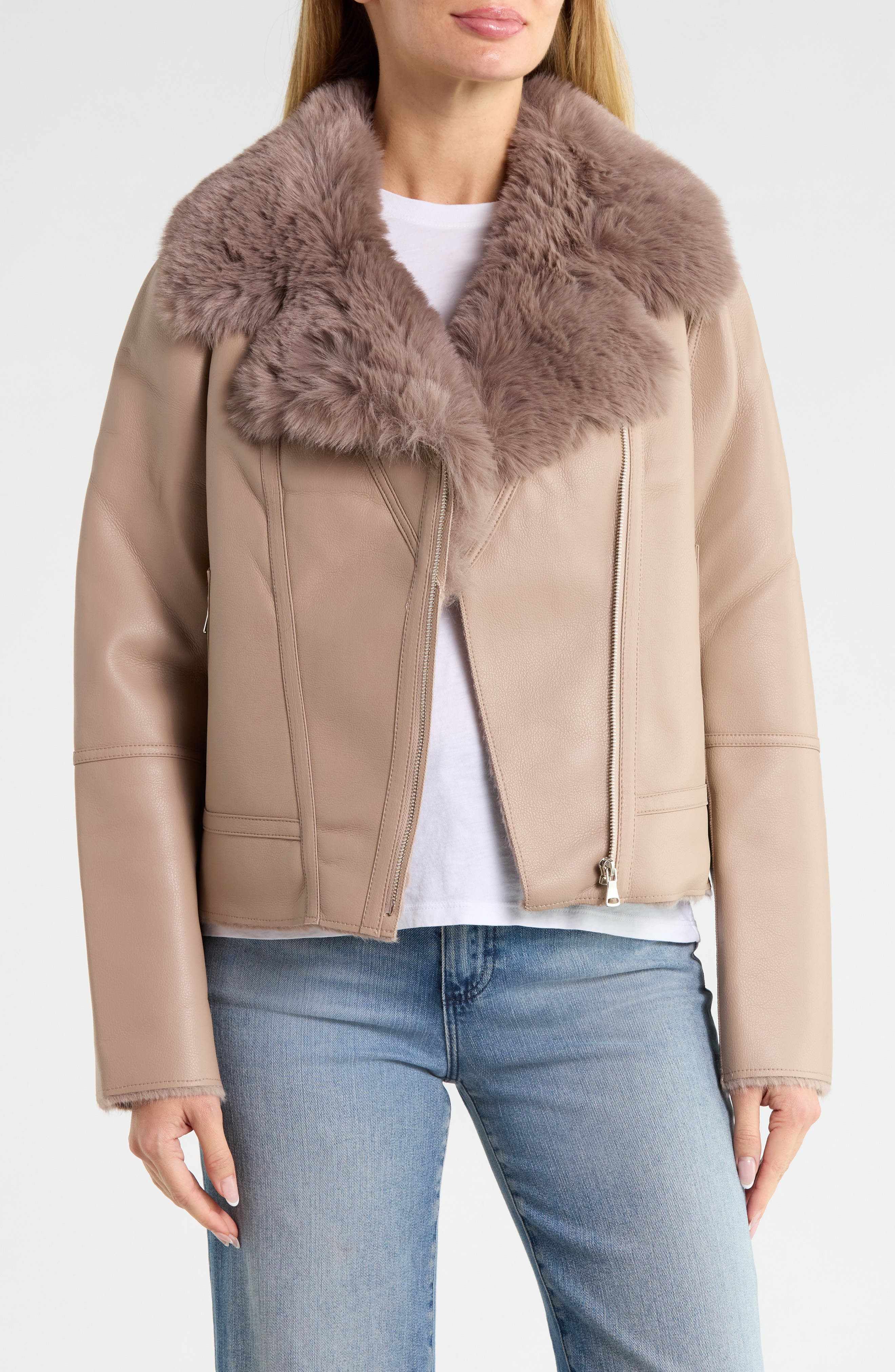 Faux Fur Collar Moto Jacket
