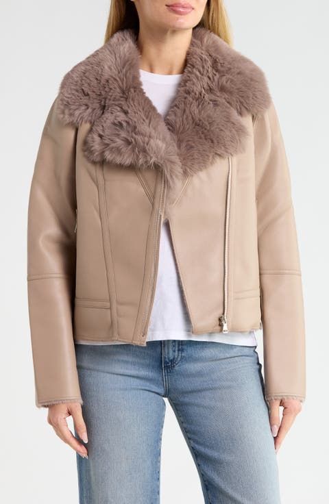 Faux Fur Collar Moto Jacket