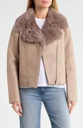 PATRIZIA LUCA Faux Fur Collar Moto Jacket