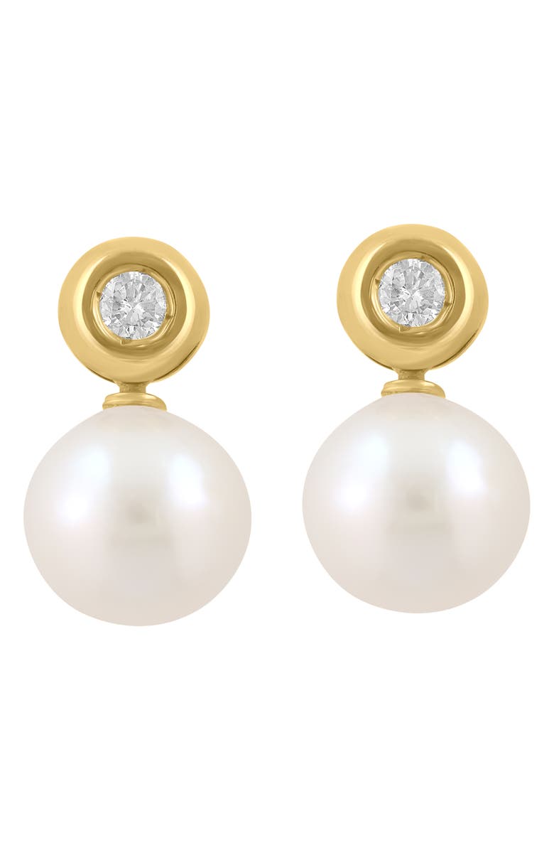EFFY 14K Gold Bezel Set Diamond & Akoya Pearl Stud Earrings, Main, color, White