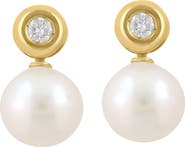 EFFY 14K Gold Bezel Set Diamond & Akoya Pearl Stud Earrings