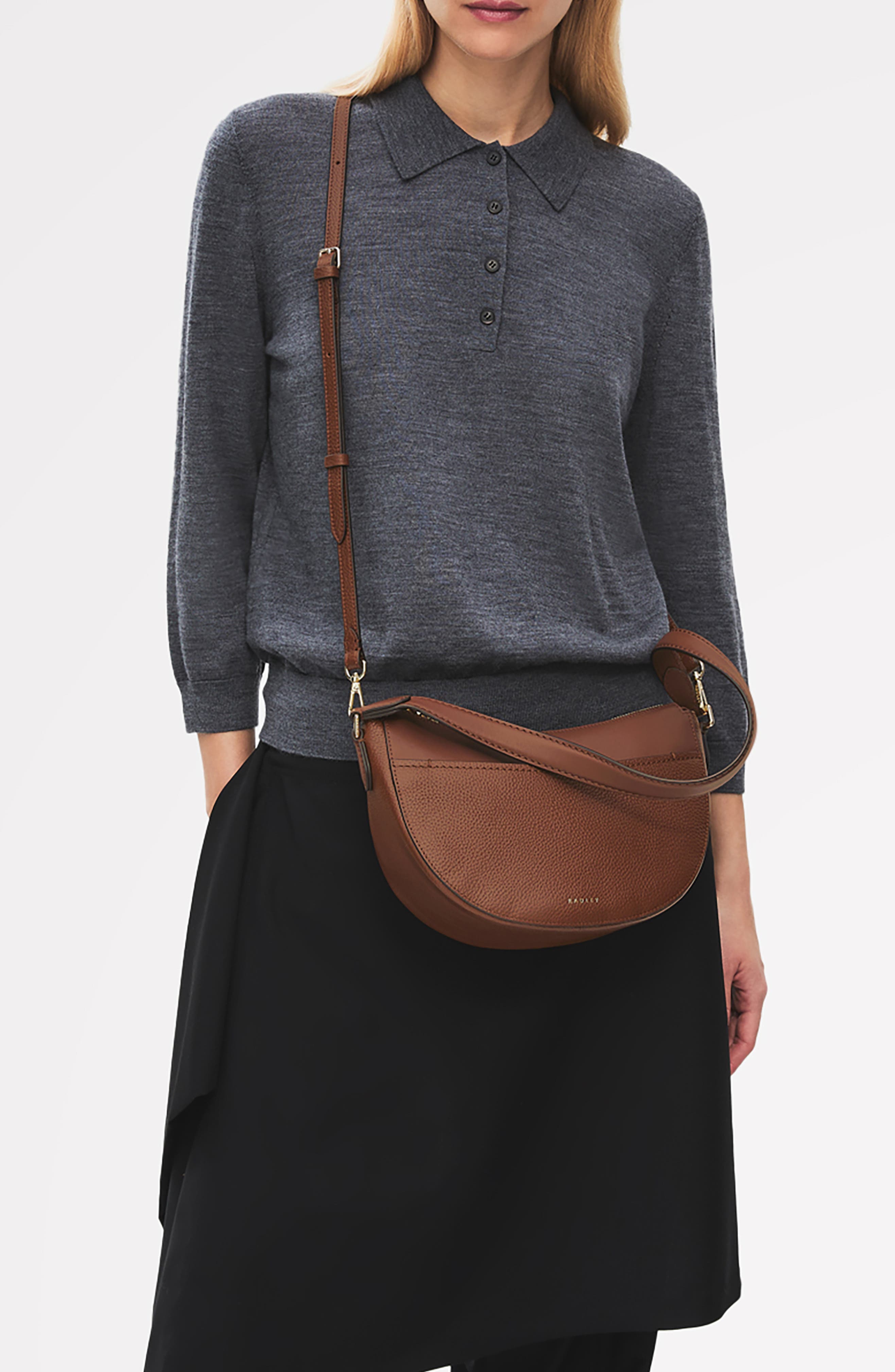 Radley Portland Way Small Zip Top Leather Shoulder Bag, Alternate, color, Cherrywood