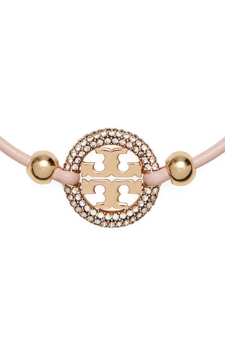 Tory Burch Miller Logo Medallion Slide Bracelet, Alternate, color, Tory Gold / Sparkle