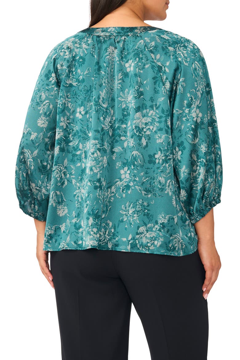 Floral Print Raglan Sleeve Button Up Shirt, Alternate, color, DEEP EMERALD