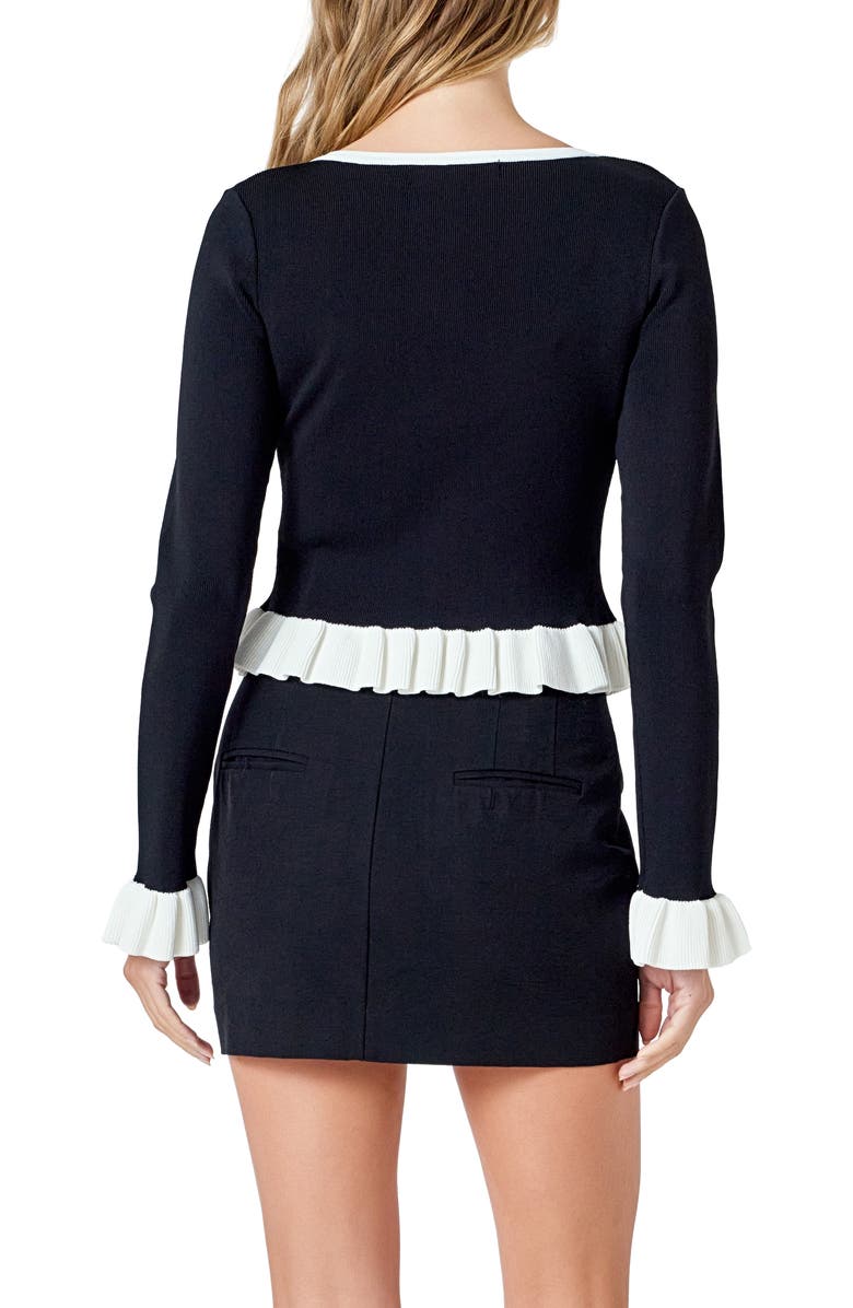 Endless Rose Rib Contrast Ruffle Trim Top, Alternate, color, Black