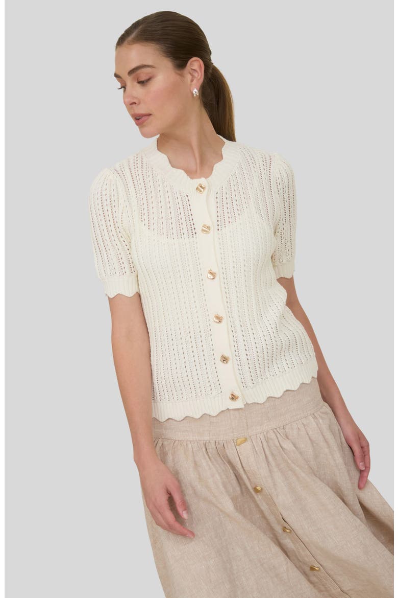 Short Sleeve Semisheer Pointelle Sweater, Alternate, color, CREAM
