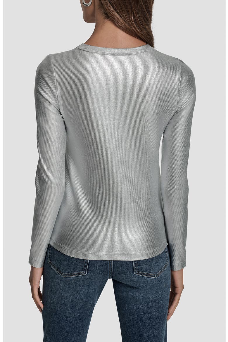 Foil Rib Knit Long Sleeve Top, Alternate, color, SILVER