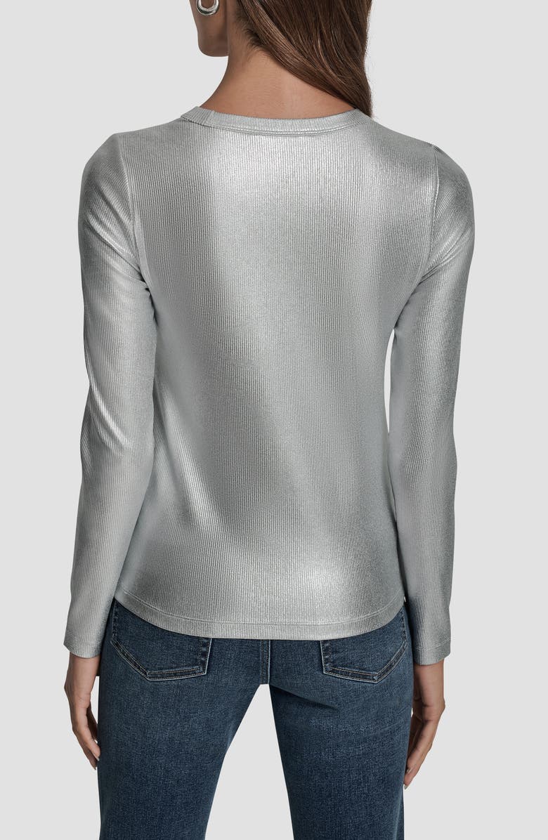 DKNY Jeans Foil Rib Knit Long Sleeve Top, Alternate, color, Silver