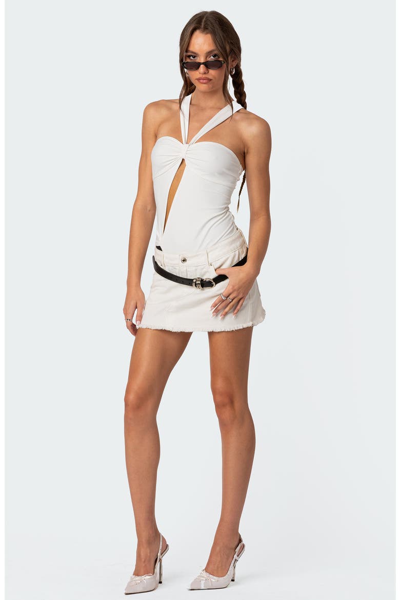Nerida Asymmetric Cutout Bodysuit, Alternate, color, WHITE