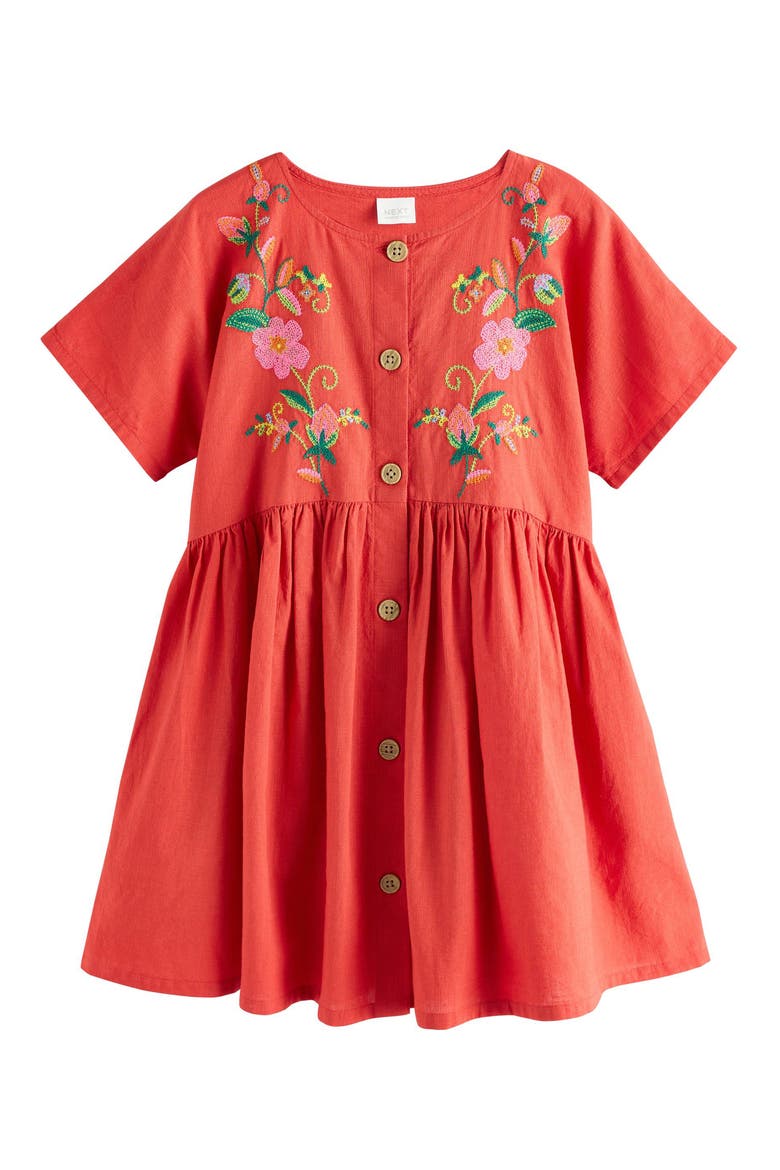 Kids' Embroidered Cotton Button-Up Dress, Main, color, RED