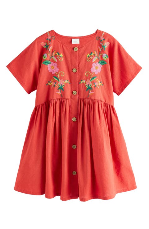 Kids' Embroidered Cotton Button-Up Dress (Little Kid & Big Kid)