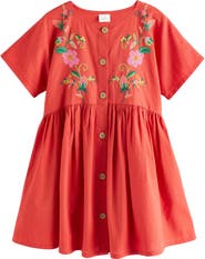 NEXT Kids' Embroidered Cotton Button-Up Dress