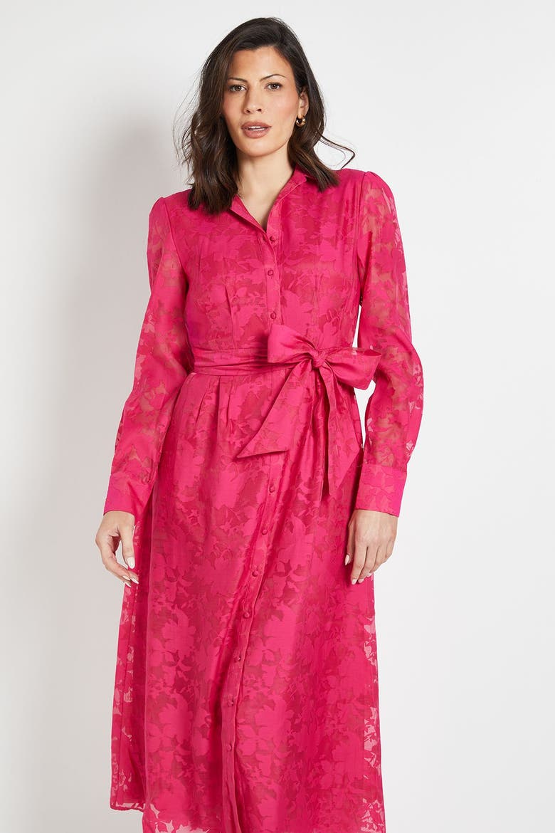 Floral Organza Belted Midi Dress, Alternate, color, Pink