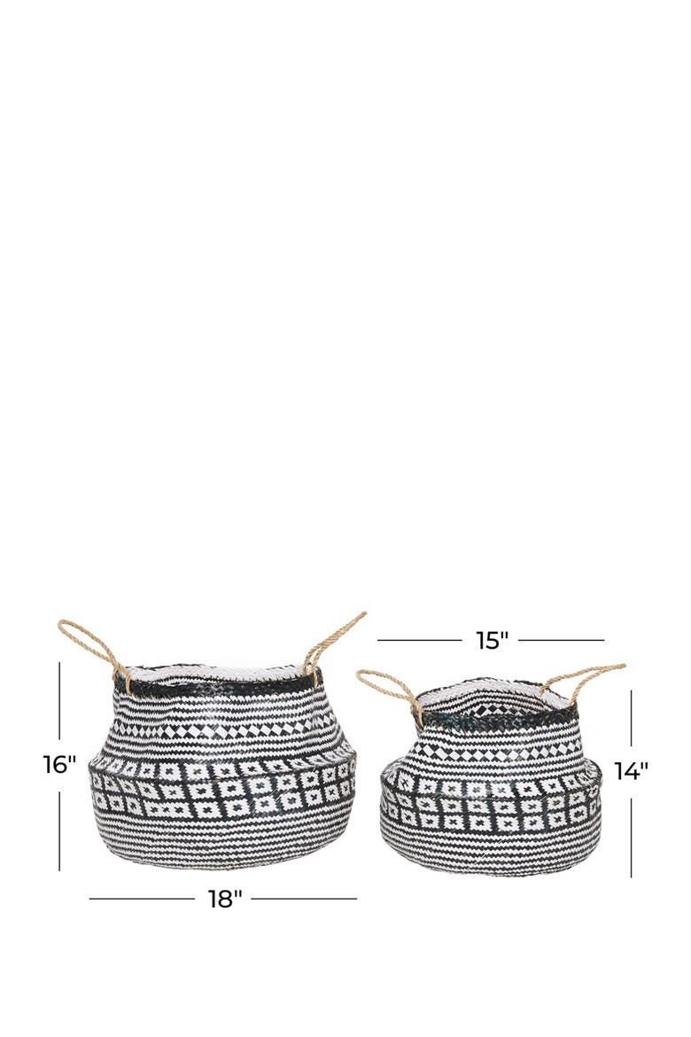 Black Wood Handmade Patterned Storage Basket with Handles - Set of 2, Alternate, color, BLACK