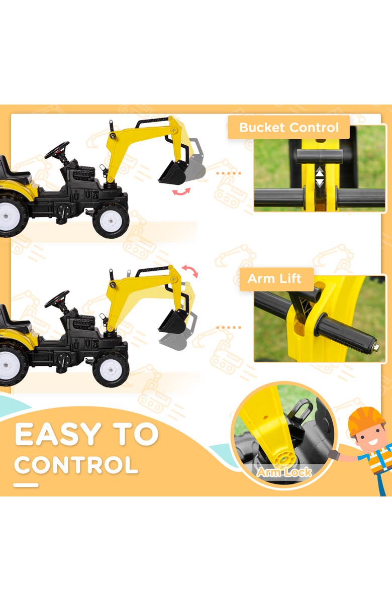 Aosom Kids Pedal Digger with Horn, Alternate, color, Yellow
