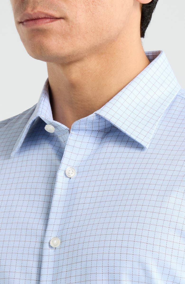 Nordstrom Trim Fit Check Premium Non Iron Cotton Dress Shirt, Alternate, color, Blue Stefano Grid