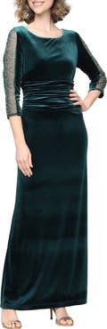SL FASHIONS Beaded Sleeve Stretch Velvet Gown