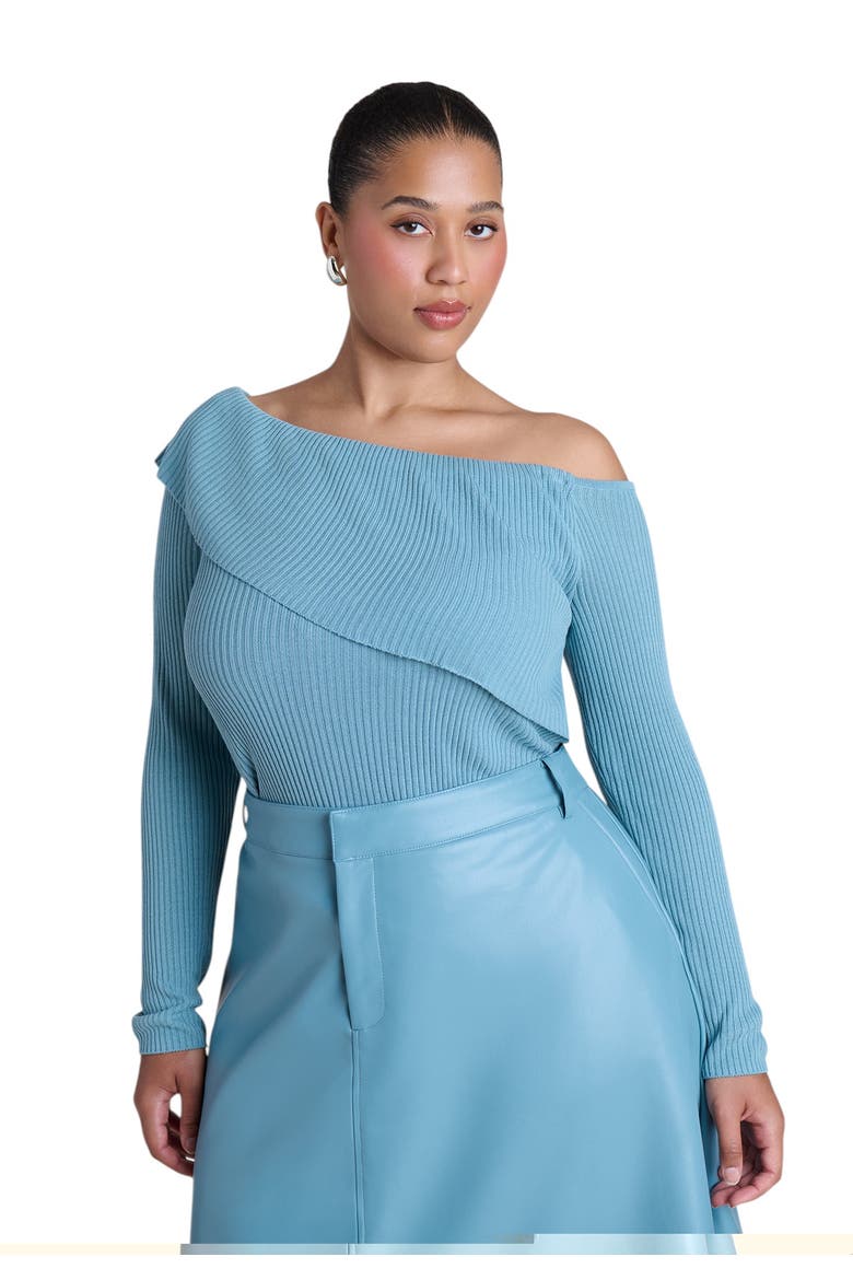 Ribbed Off The Shoulder Sweater, Main, color, CAMEO BLUE