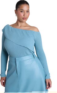 ELOQUII Ribbed Off The Shoulder Sweater