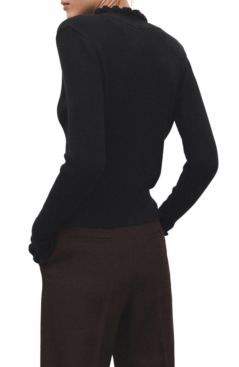 MANGO Scallop Mock Neck Sweater, Alternate, color, Black