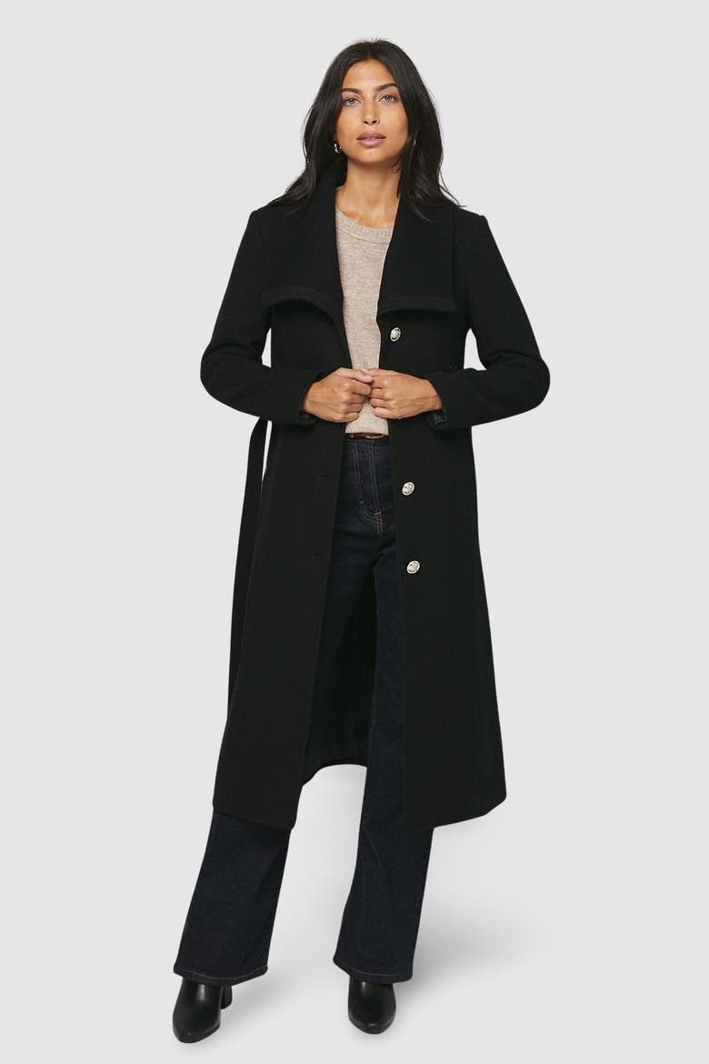 Knitted Collar Button Through Wrap Coat, Alternate, color, Black