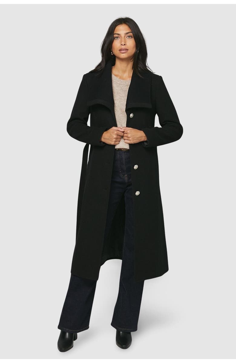 Wallis Knitted Collar Button Through Wrap Coat, Alternate, color, Black