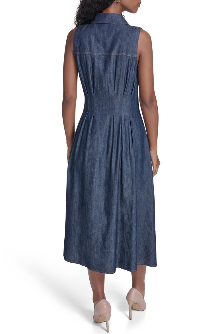 Sleeveless Cotton Blend Chambray Shirtdress, Alternate, color, DARK WASH