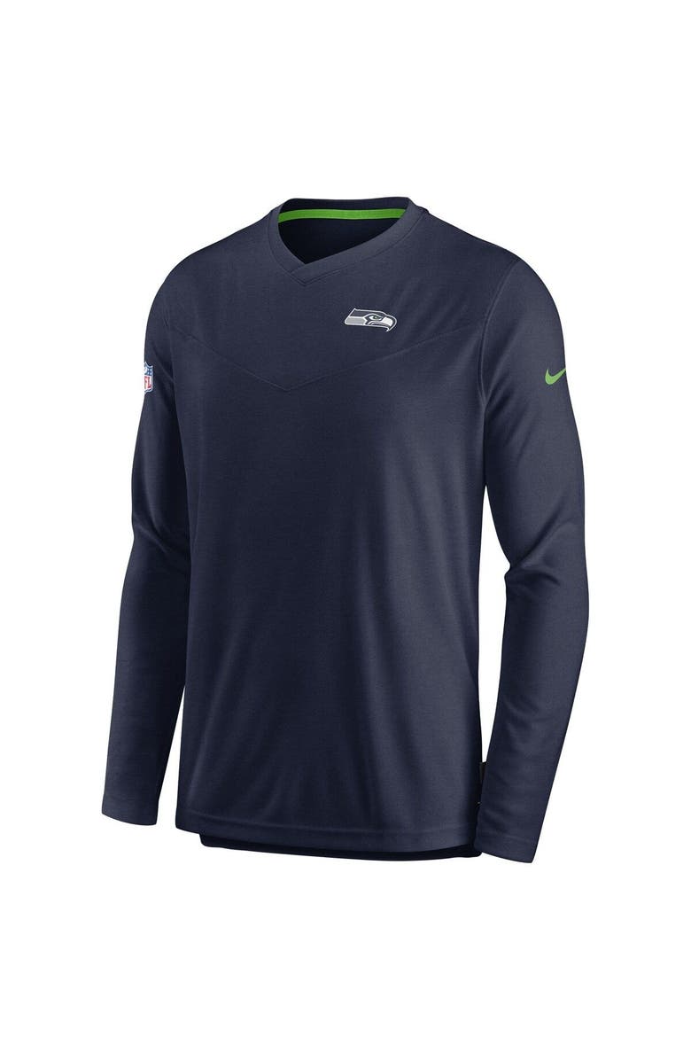 Nike Men's Nike Navy Seattle Seahawks Sideline Coach Chevron Lock Up Long Sleeve V-Neck Performance T-Shirt, Alternate, color, Navy