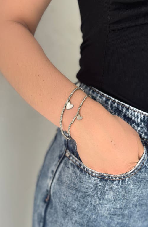 Adornia Tarnish Resistant Silver Plated Set Of Heart Ball Bracelets With Mother Of Pearl In Silver