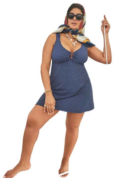 Swimsuits For All U-neckline Swimdress In Blue