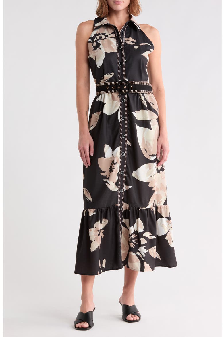 Crosshatch Floral Sleeveless Maxi Dress, Main, color, BLACK