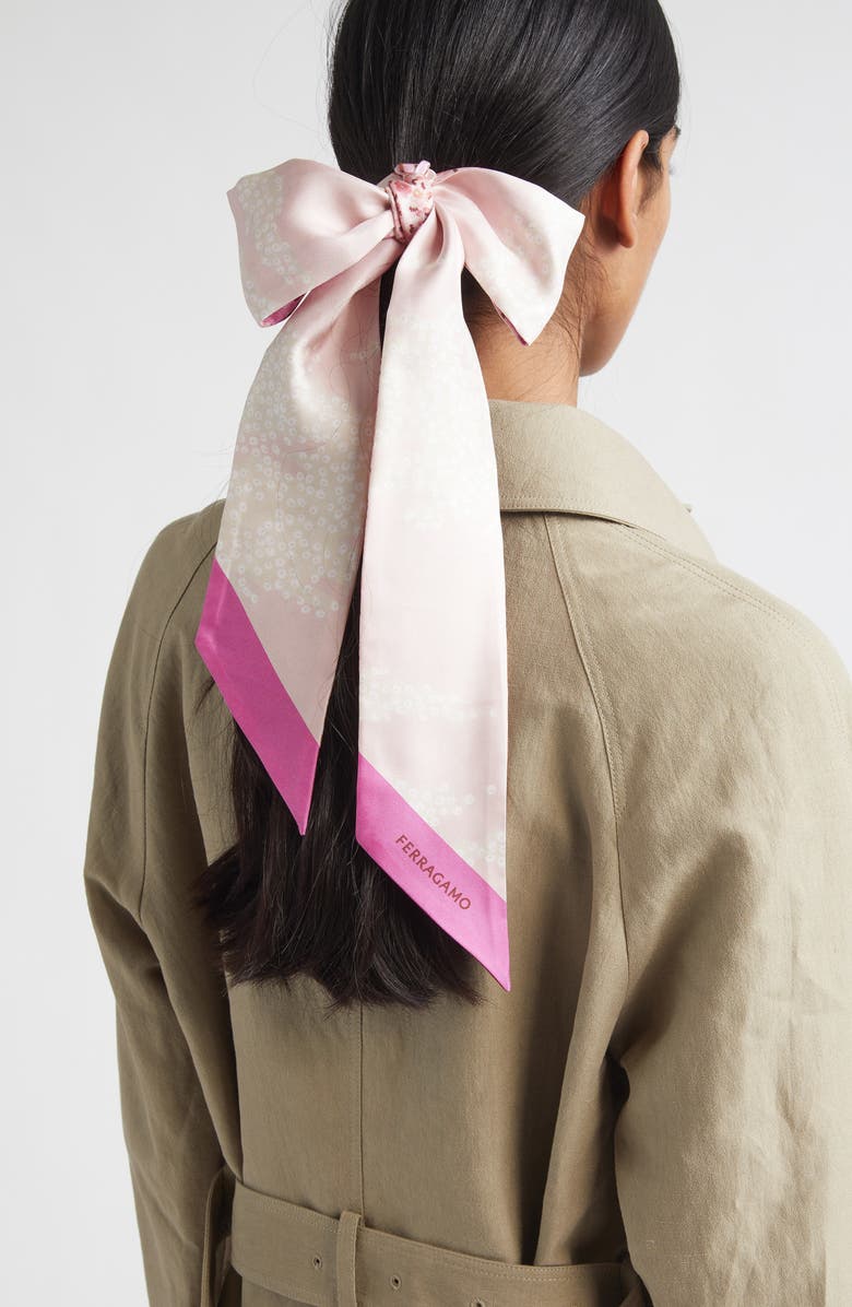 FERRAGAMO Fiorenza Floral Reversible Silk Skinny Scarf, Alternate, color, Bordeaux/Rose