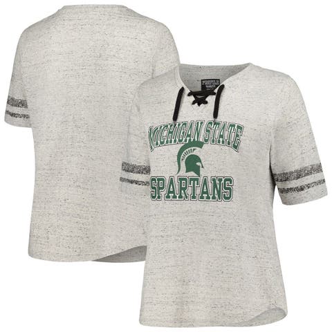 Women's Profile Heather Gray Michigan State Spartans Plus Size Striped Lace-Up V-Neck T-Shirt