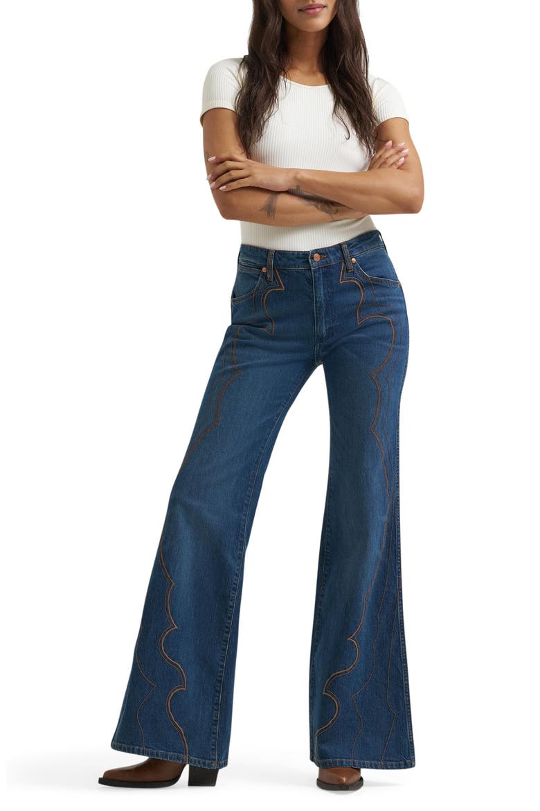 70s Flare Western Stitch High Waist Flare Jeans, Alternate, color, SALOON SHADOW