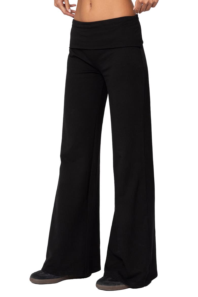 Wide Leg Foldover Pants, Alternate, color, BLACK