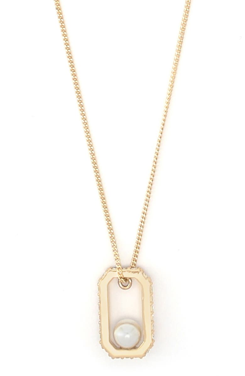 AllSaints Ellie Hex Faux Pearl Square Pendant Necklace, Alternate, color, Pearl/ Gold