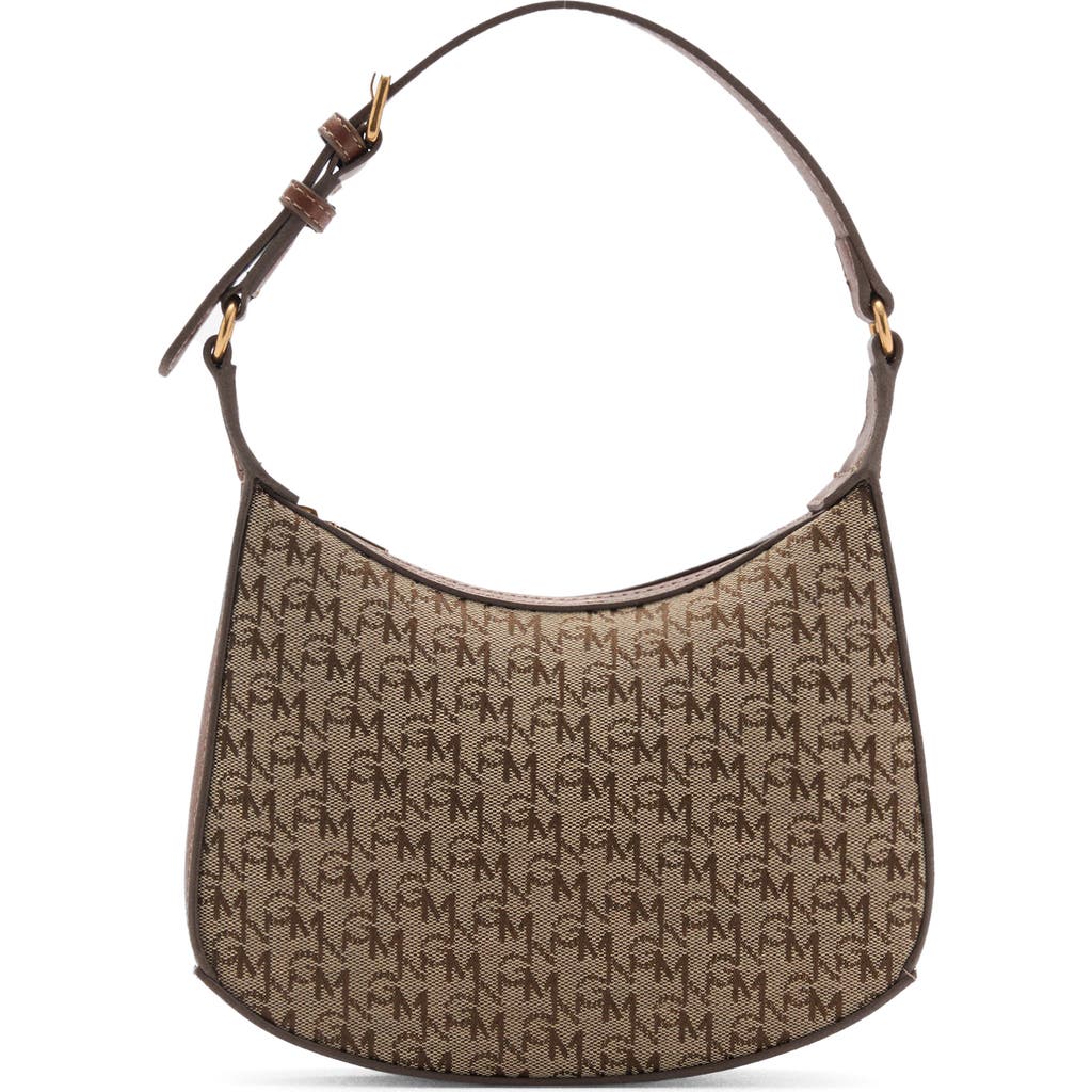 Mango Logo Jacquard Shoulder Bag In Brown