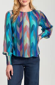 APNY Printed Smocked Cuff Top