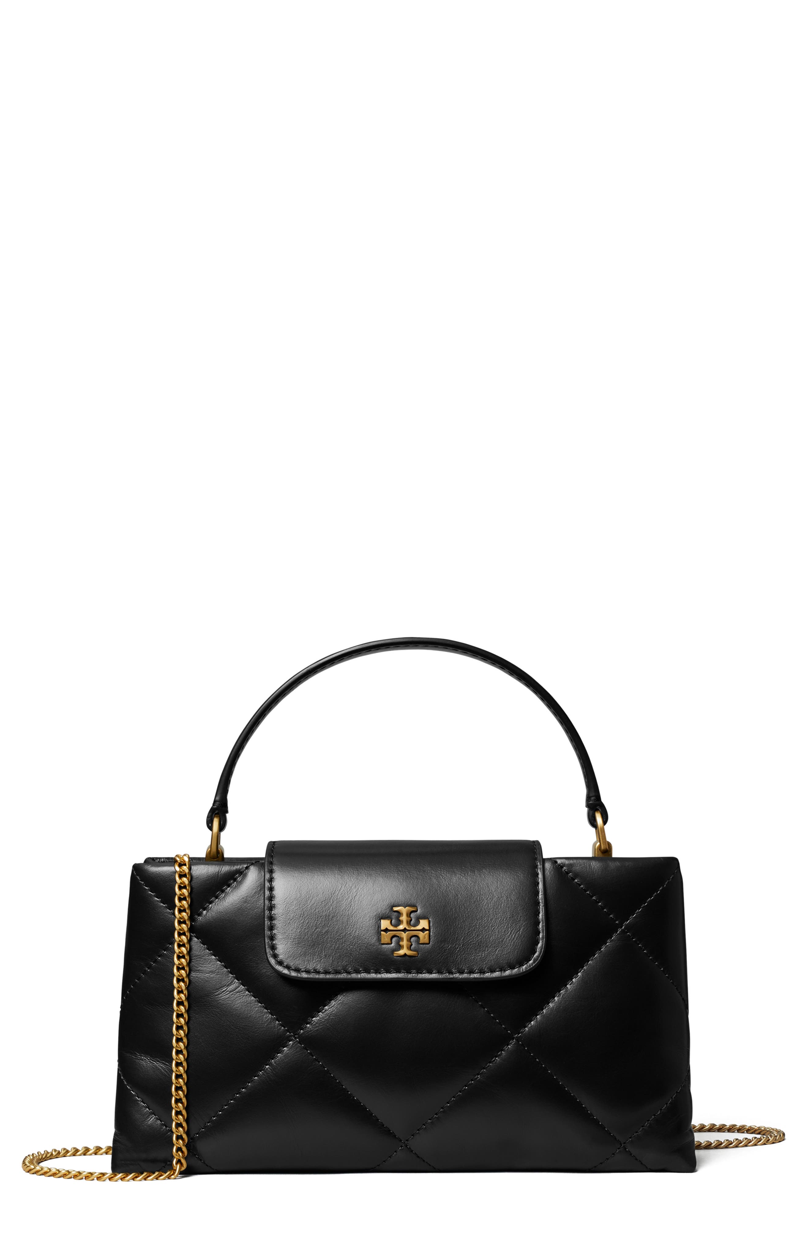 Tory Burch Kira Diamond Quilted East-West Top Handle Bag, Main, color, Black