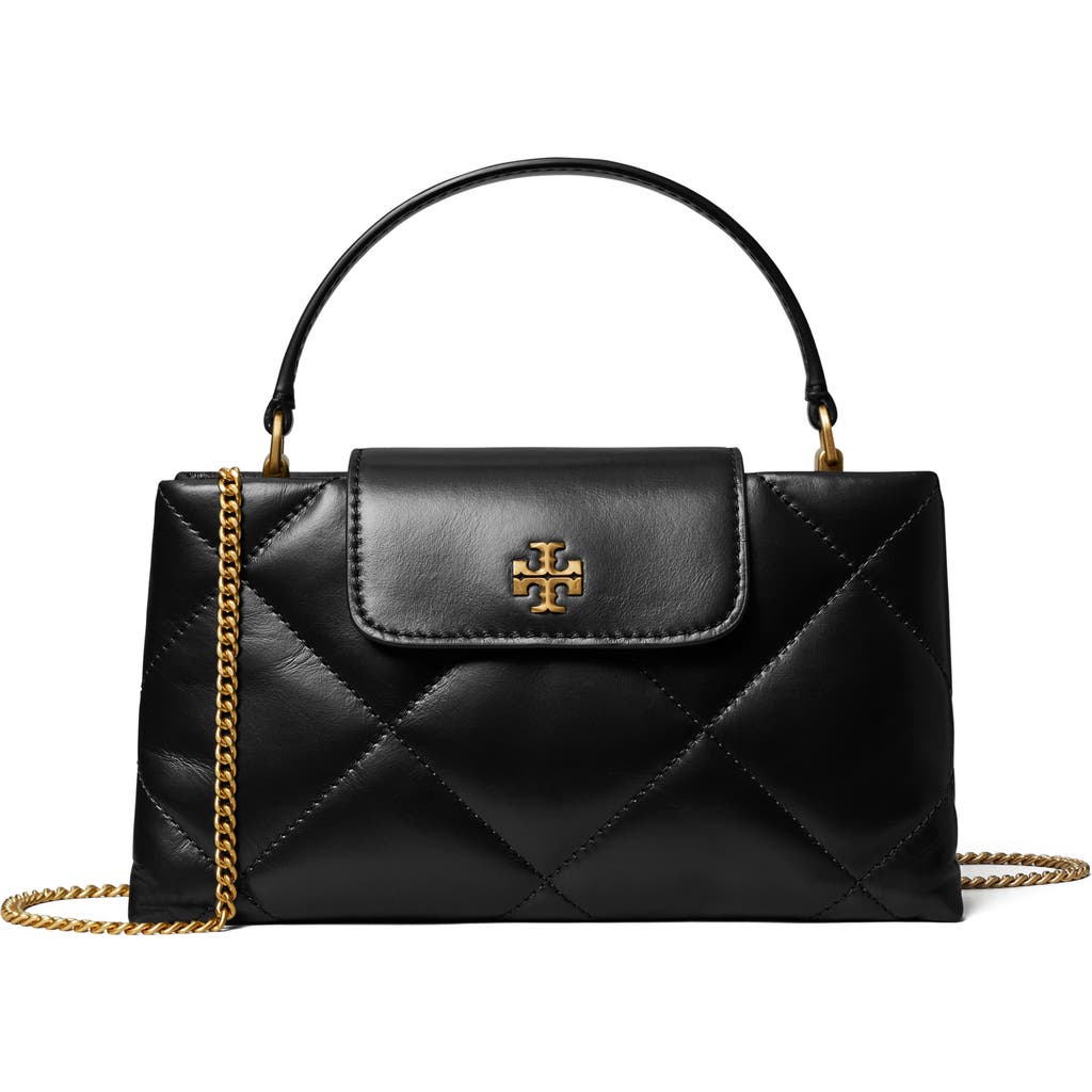 Tory Burch Kira Diamond Quilted East-west Top Handle Bag In Black