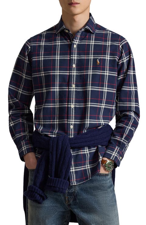 Plaid Long Sleeve Cotton Oxford Shirt