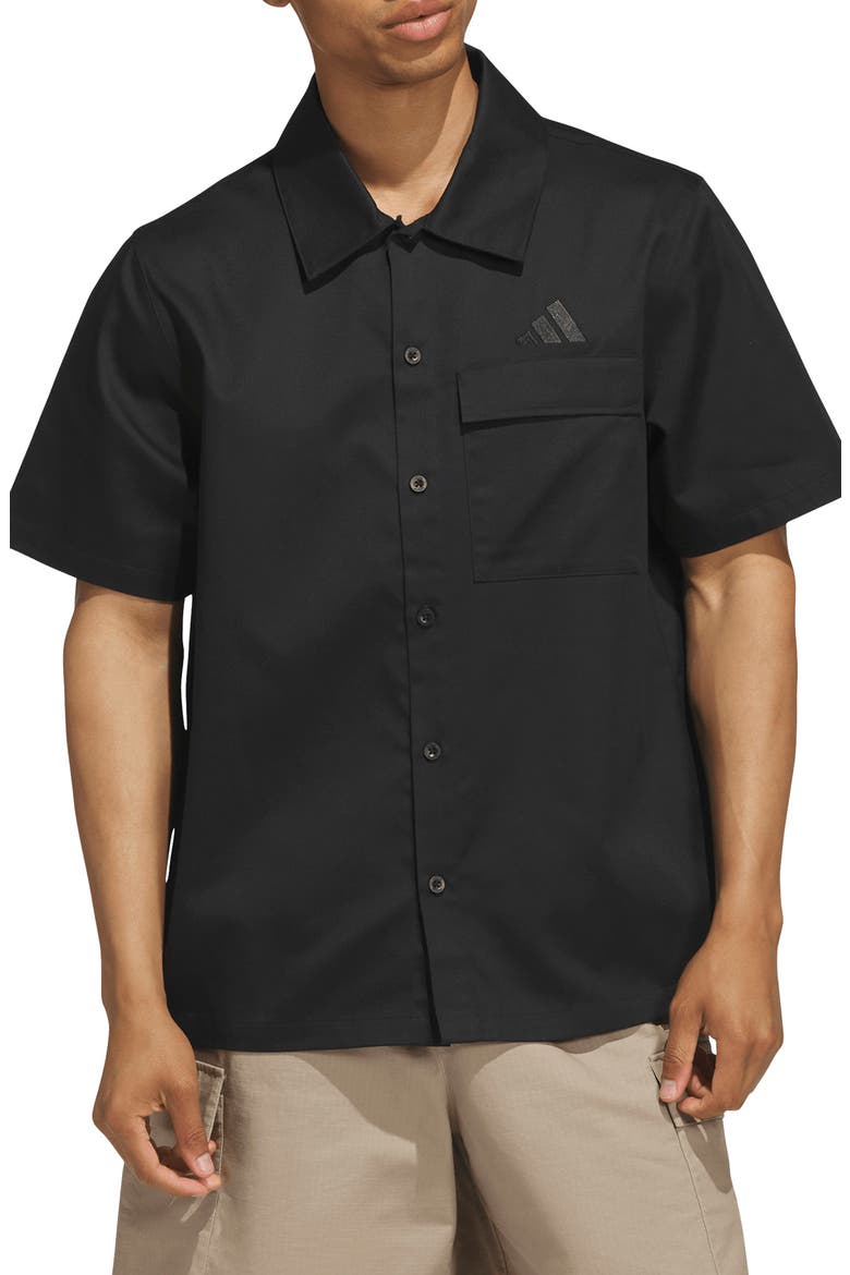 Short Sleeve Woven Camp Shirt, Main, color, BLACK