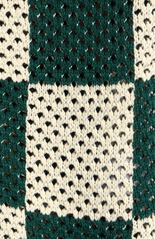 Pacsun Kids' Spence Checkered Open Knit Camp Shirt In Green/cream